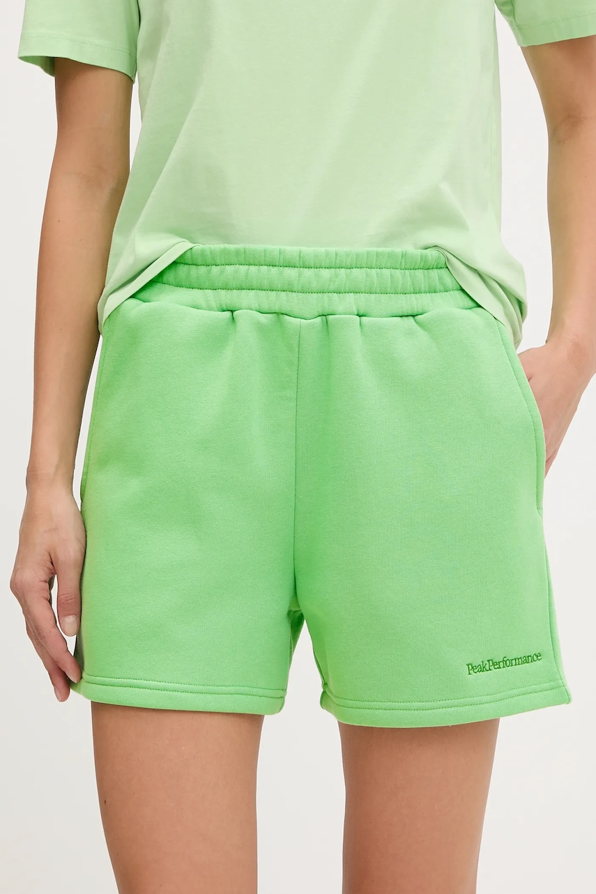 Peak Performance pantaloni scurti culoarea alb, neted, high waist