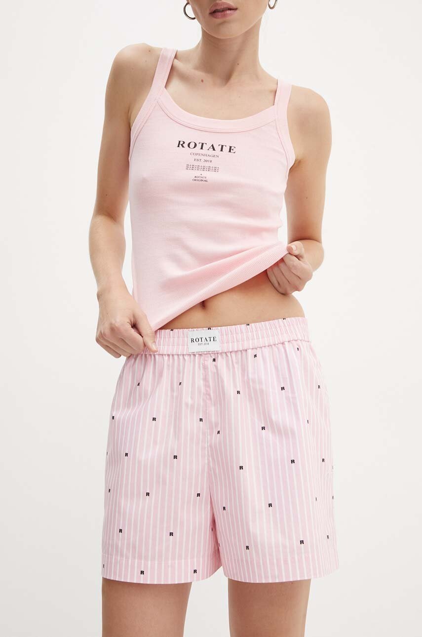 Rotate pantaloni scurti din bumbac culoarea roz, modelator, high waist