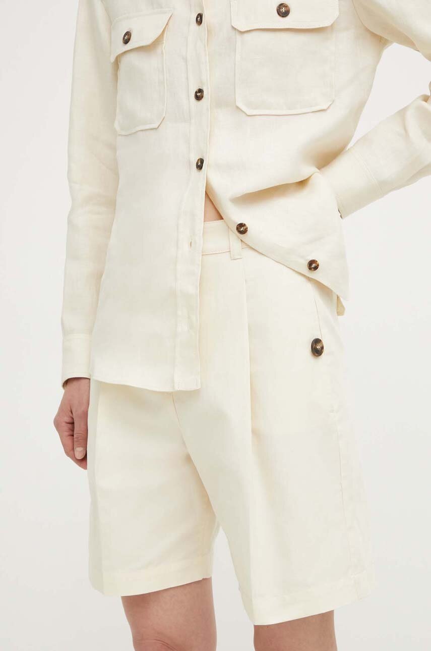 

Къс панталон с лен Weekend Max Mara в бежово с изчистен дизайн с висока талия 2415141013600, Бежов