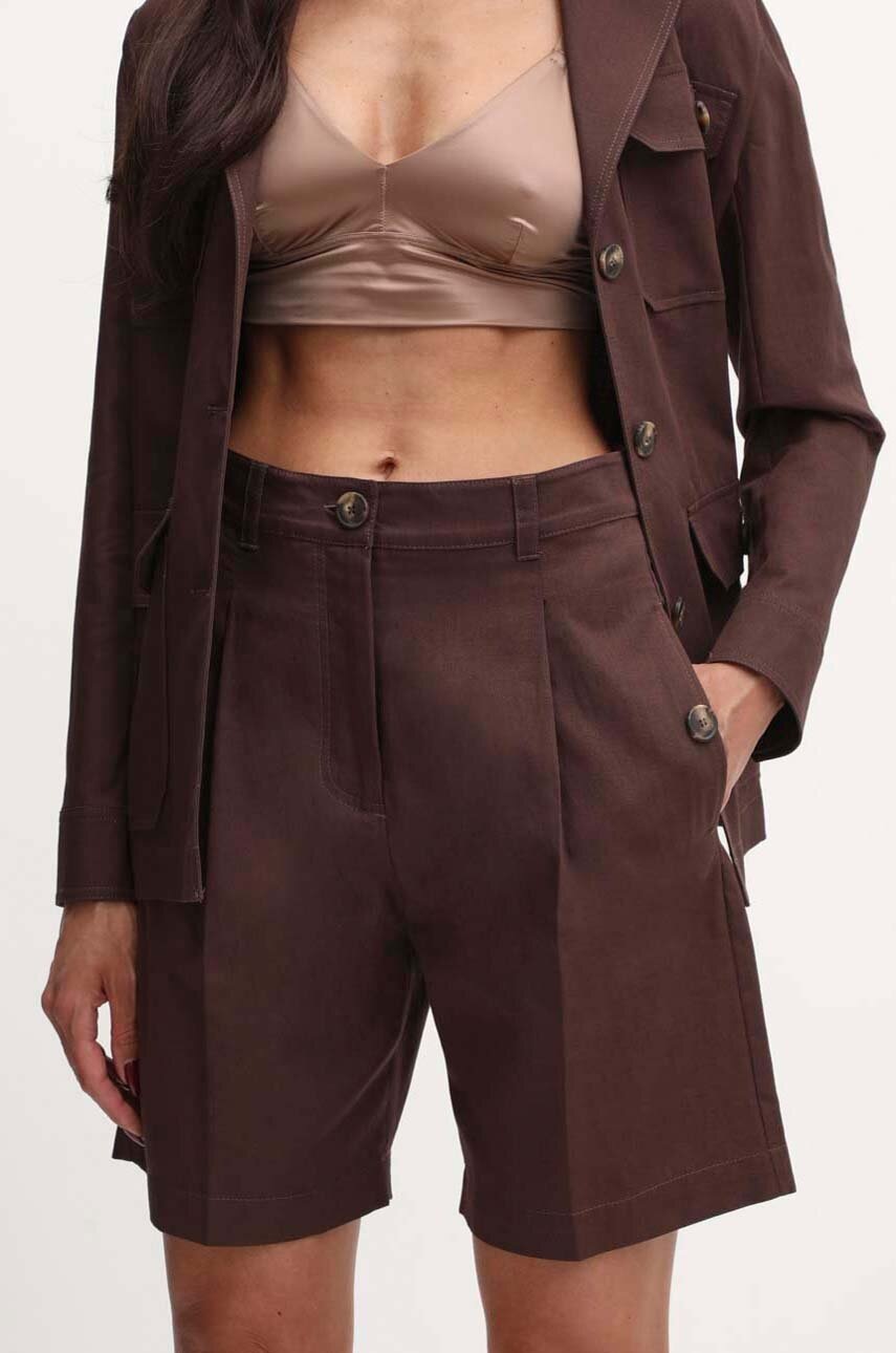 

Къс панталон с лен Weekend Max Mara в кафяво с изчистен дизайн с висока талия 2415141013600, Кафяв