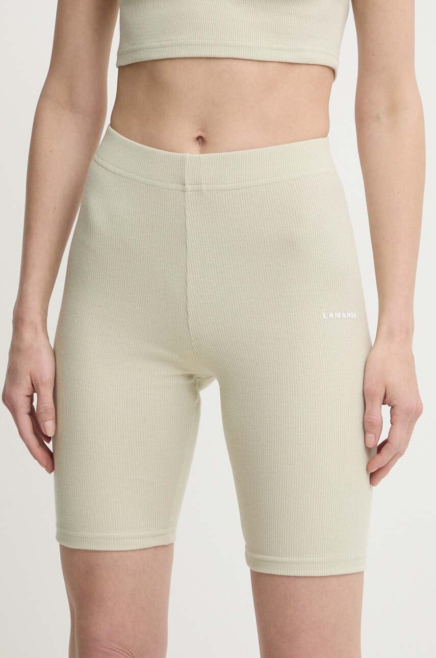 La Mania pantaloni scurti LIMI femei, culoarea verde, neted, high waist, LIMI