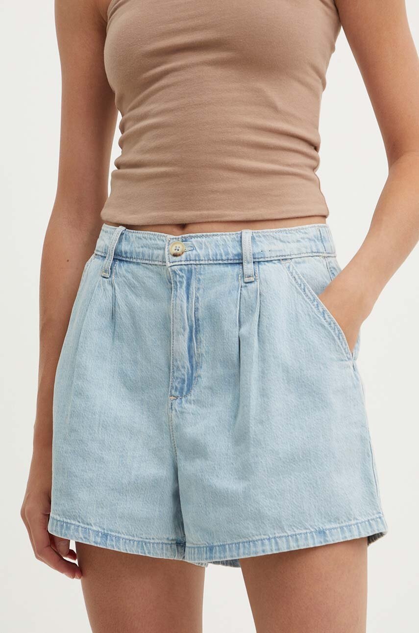 

Дънков къс панталон Hollister Co. в синьо с изчистен дизайн с висока талия, Син