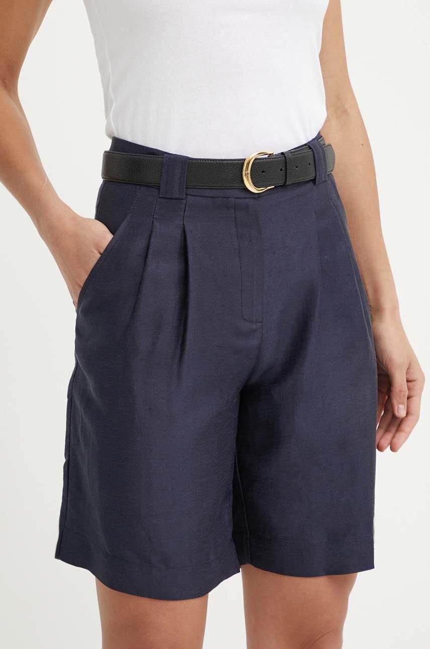 La Petite Française pantaloni scurți din amestec de in SAVOUREUX culoarea albastru marin, neted, high waist