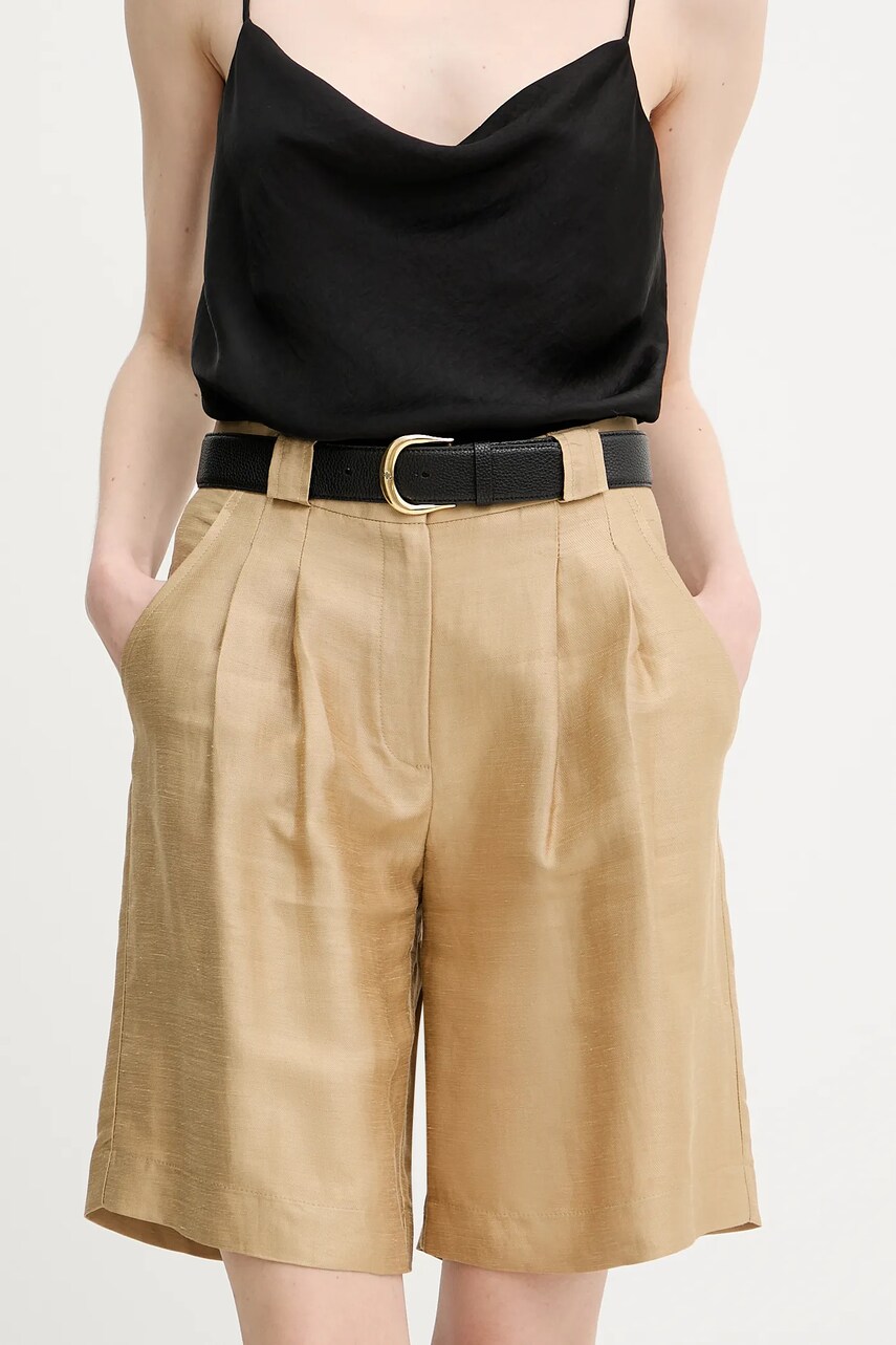 La Petite Française pantaloni scurți din amestec de in SAVOUREUX culoarea bej, uni, high waist, SAVOUREUX