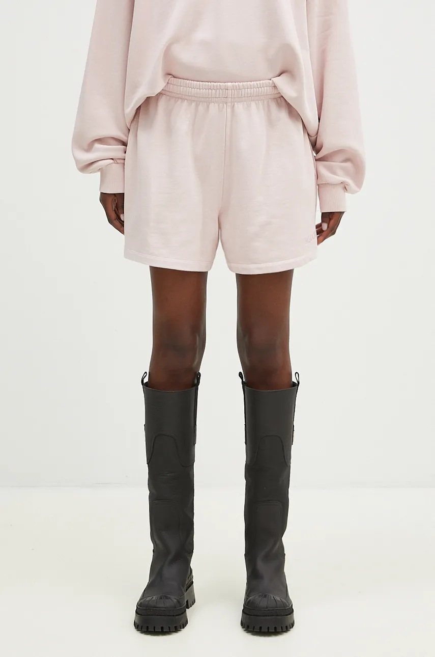 Rotate pantaloni scurți din bumbac Elasticated culoarea roz, neted, high waist, 1124741011