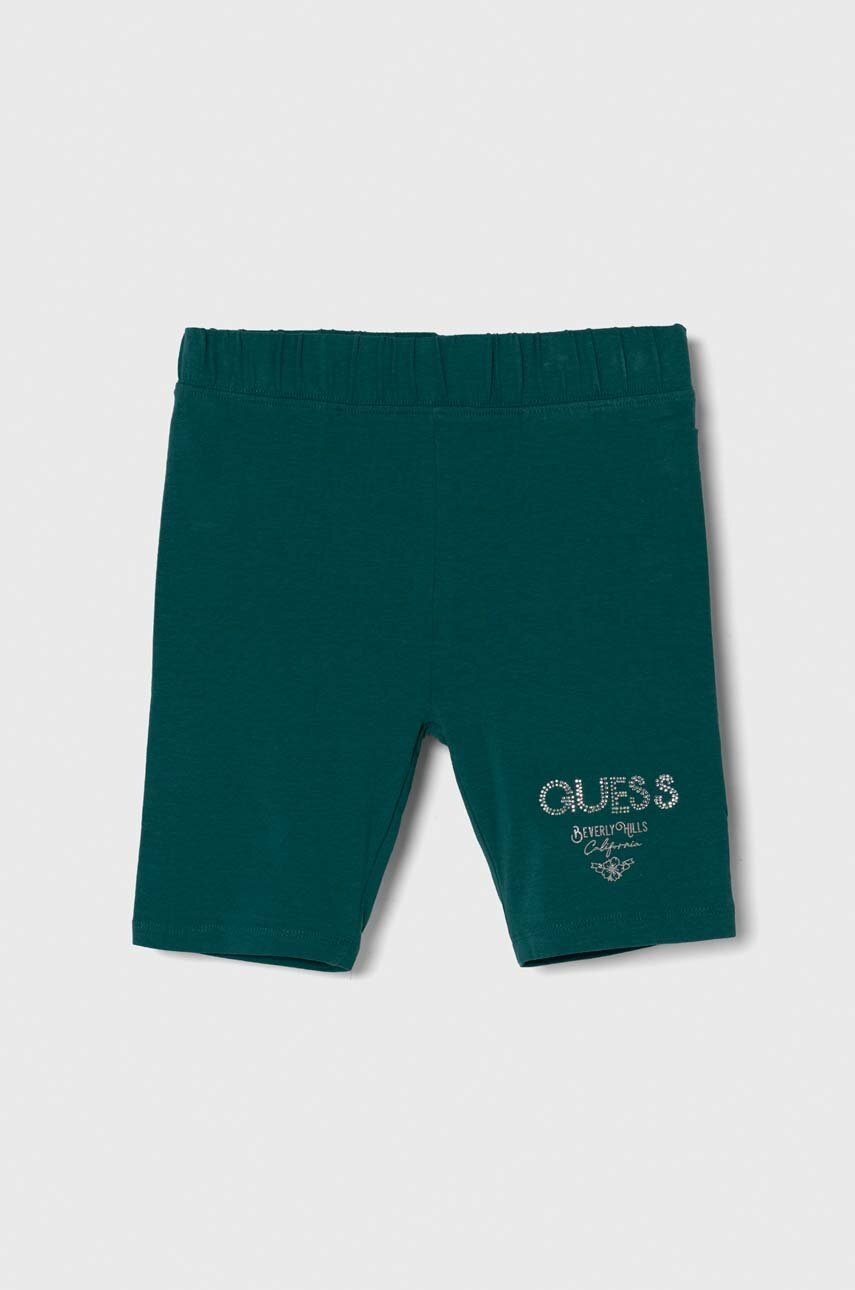 

Дитячі шорти Guess колір зелений з аплікацією