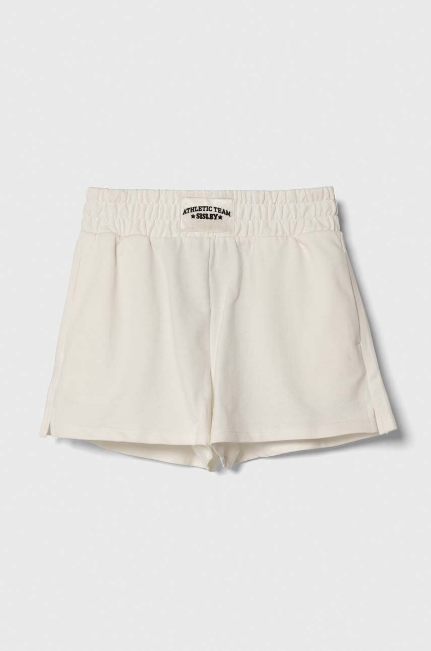 Sisley pantaloni scurți din bumbac pentru copii culoarea alb, neted
