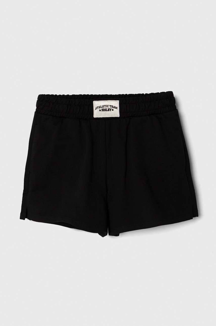 Sisley pantaloni scurți din bumbac pentru copii culoarea negru, neted