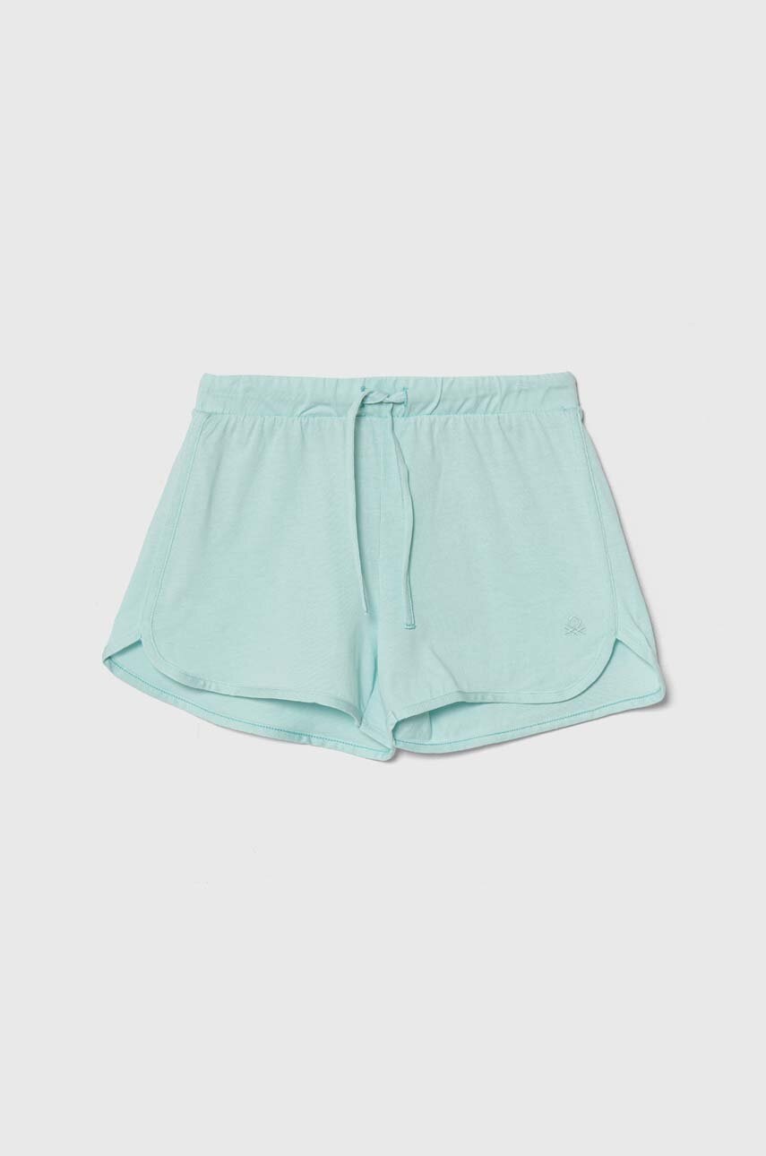 

Детски памучен къс панталон United Colors of Benetton в тюркоазено с изчистен дизайн с регулируема талия, Тюркоазен