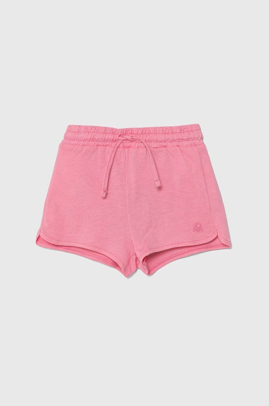 

Детски памучен къс панталон United Colors of Benetton в розово с изчистен дизайн с регулируема талия, Розов