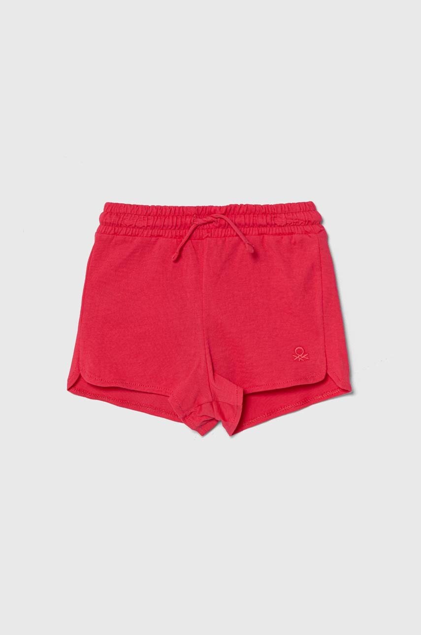 

Детски памучен къс панталон United Colors of Benetton в розово с изчистен дизайн с регулируема талия, Розов