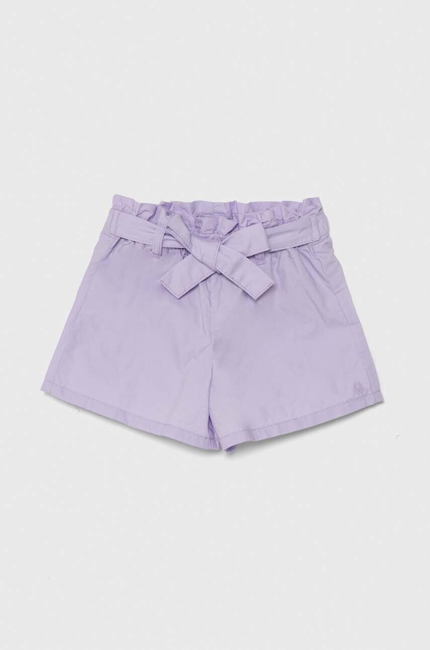 United Colors of Benetton pantaloni scurți din bumbac pentru copii culoarea violet, neted