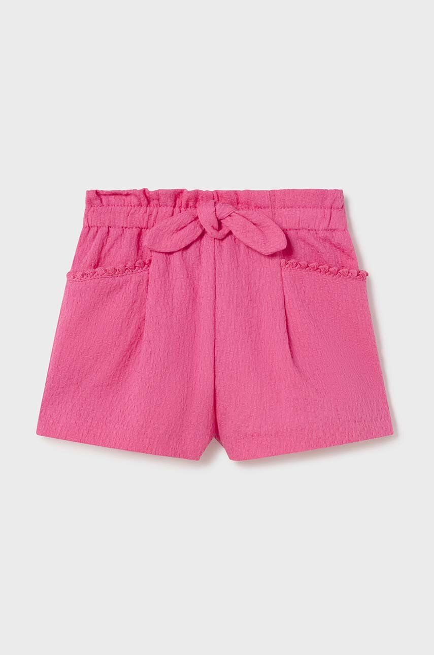 Mayoral pantaloni scurți din bumbac pentru bebeluși culoarea roz, neted