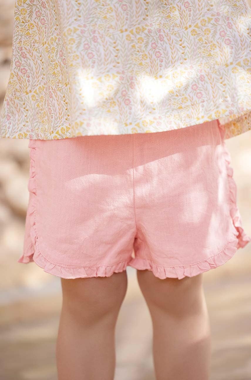 Tartine et Chocolat pantaloni scurți de in pentru copii culoarea roz, neted