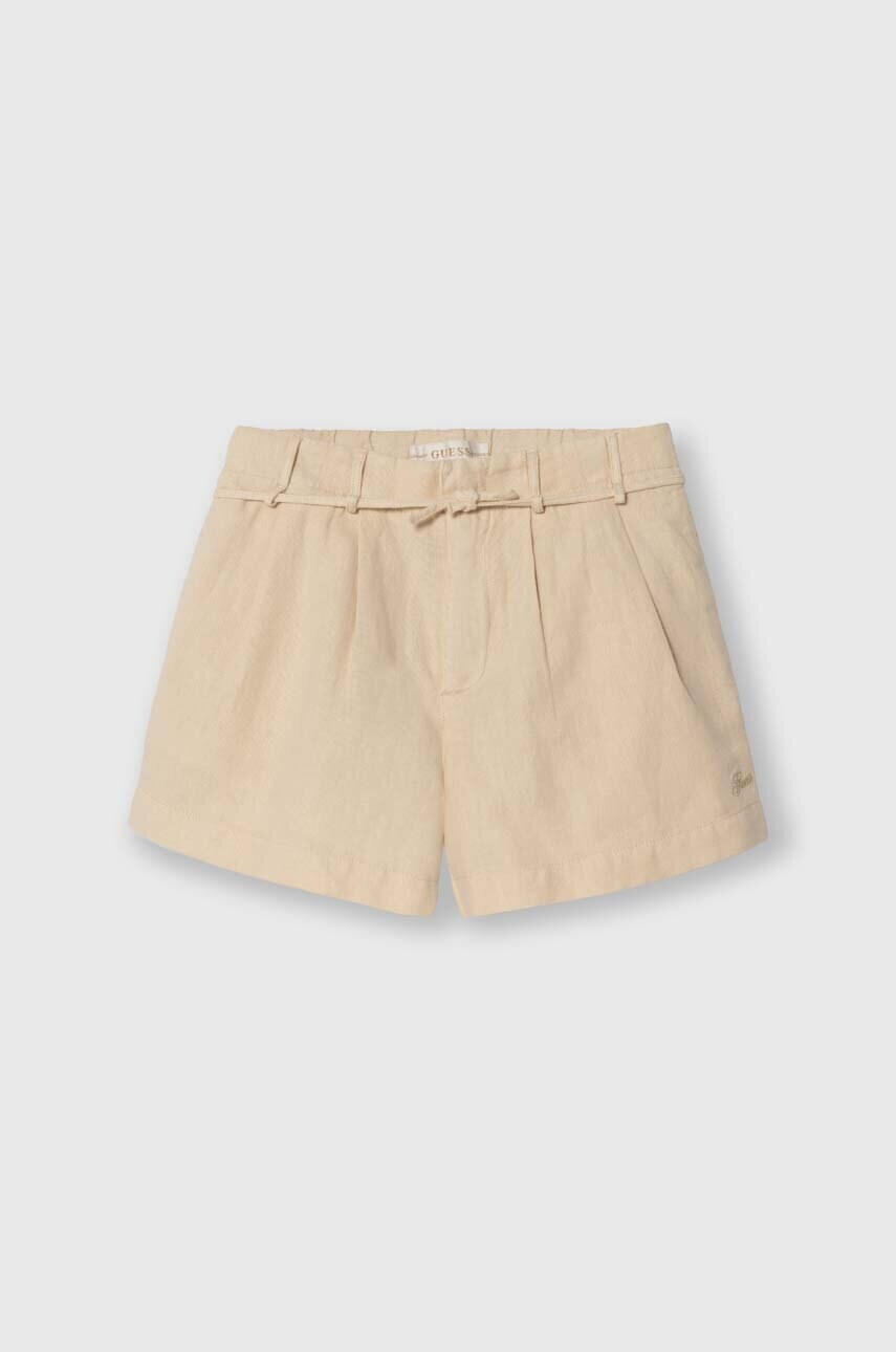 Levně Dětské šortky s příměsí lnu Guess béžová barva