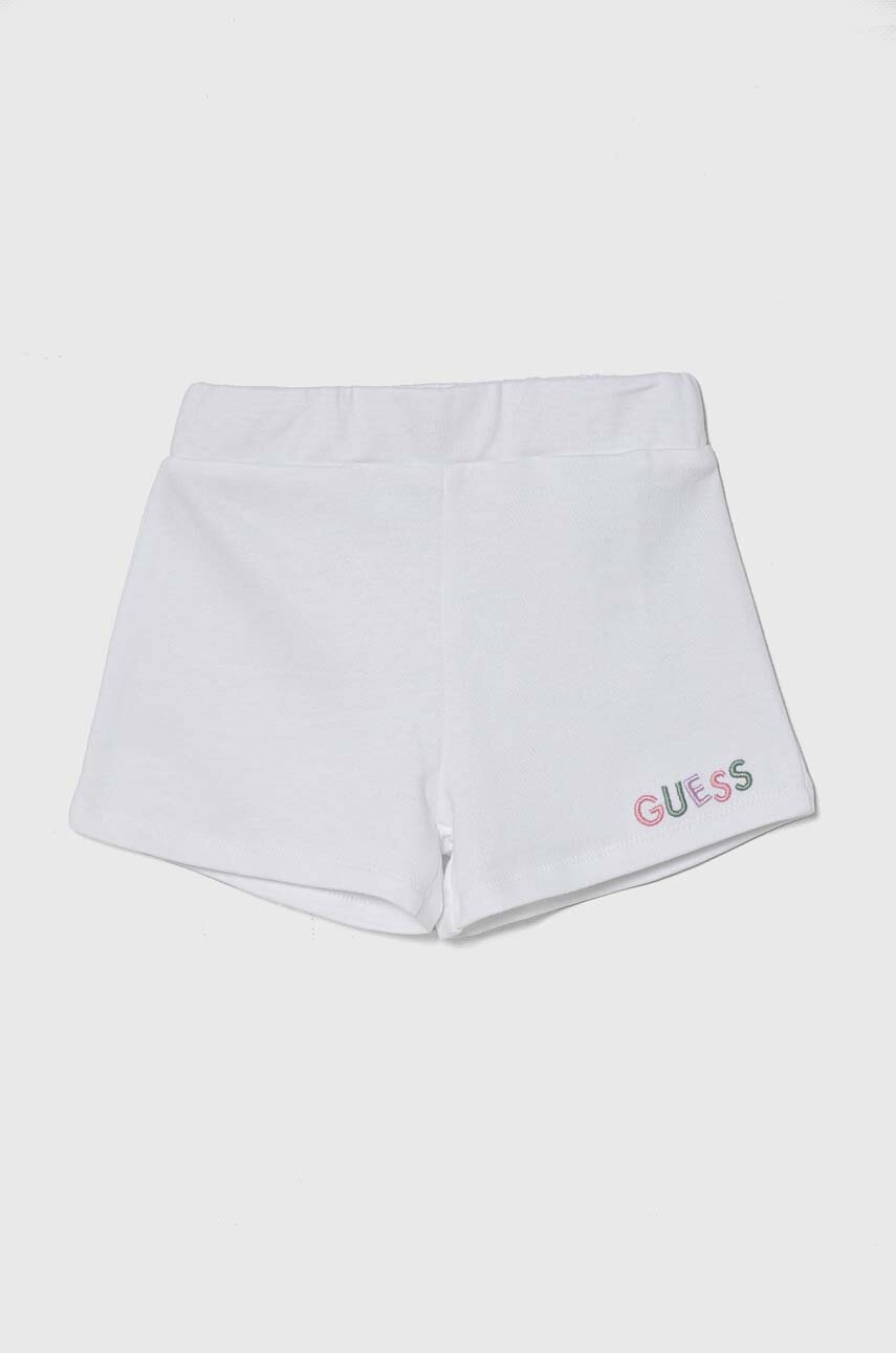 

Детски памучен къс панталон Guess в бяло с апликация, Бял
