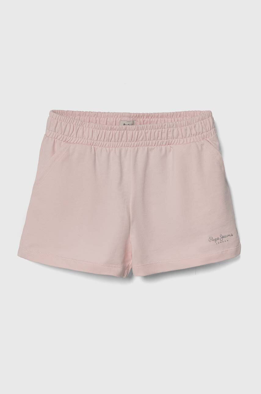Pepe Jeans pantaloni scurți din bumbac pentru copii NERISSA culoarea roz, neted