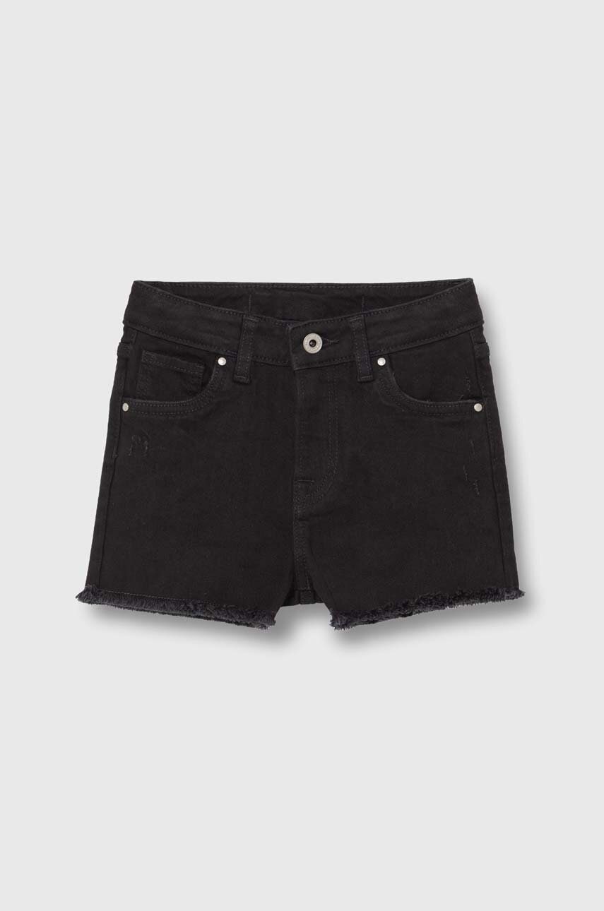 Pepe Jeans pantaloni scurti din denim pentru copii A-LINE SHORT HW JR culoarea negru, neted, talie reglabila Pepe Jeans pantaloni scurti din denim pentru copii A-LINE SHORT HW JR culoarea negru, neted, talie reglabila