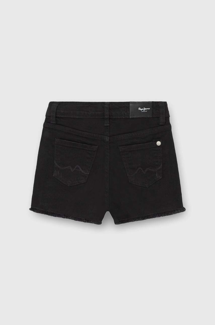 Детские джинсовые шорты Pepe Jeans A-LINE SHORT HW JR цвет чёрный однотонные регулируемая талия Детские джинсовые шорты Pepe Jeans A-LINE SHORT HW JR цвет чёрный однотонные регулируемая талия