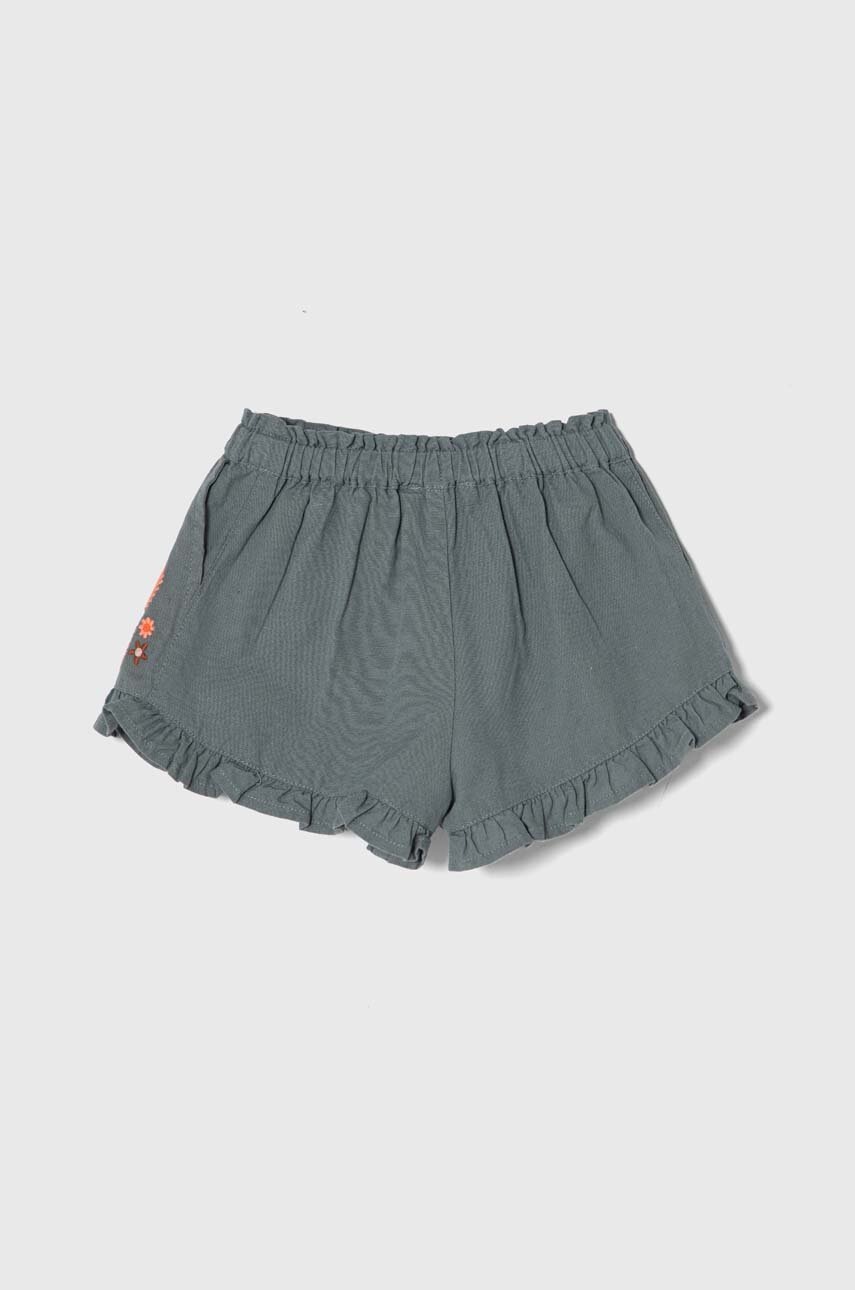 Детские шорты с примесью льна zippy цвет зелёный с аппликацией Детские шорты с примесью льна zippy цвет зелёный с аппликацией