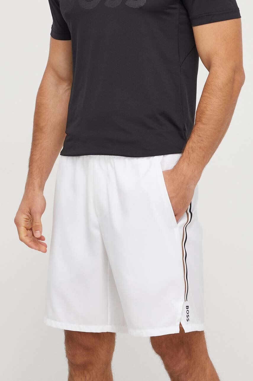 BOSS Green pantaloni scurți x Matteo Berrettini bărbați, culoarea alb 50500641