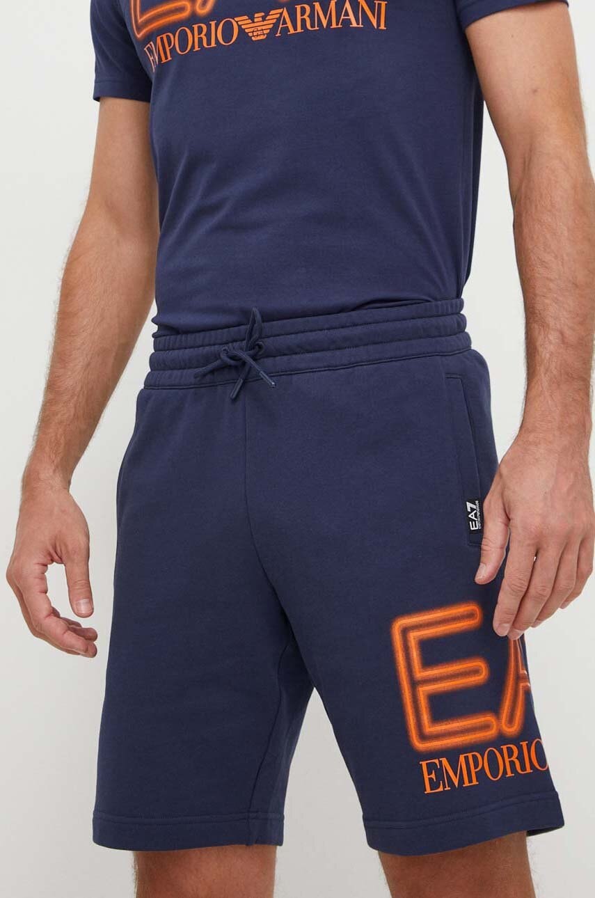 EA7 Emporio Armani pantaloni scurti din bumbac culoarea albastru marin