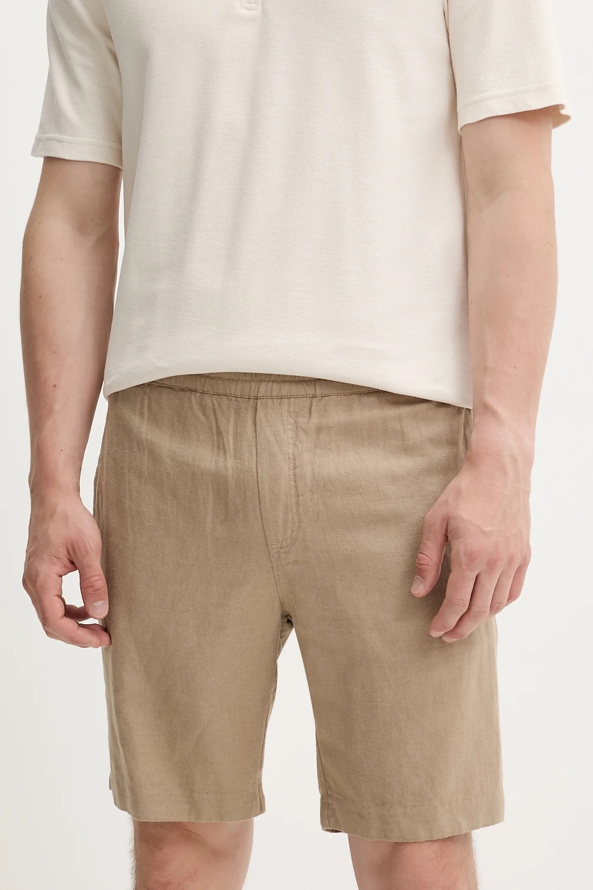Samsoe Samsoe pantaloni scurti din in SMITH culoarea bleumarin, M21200050