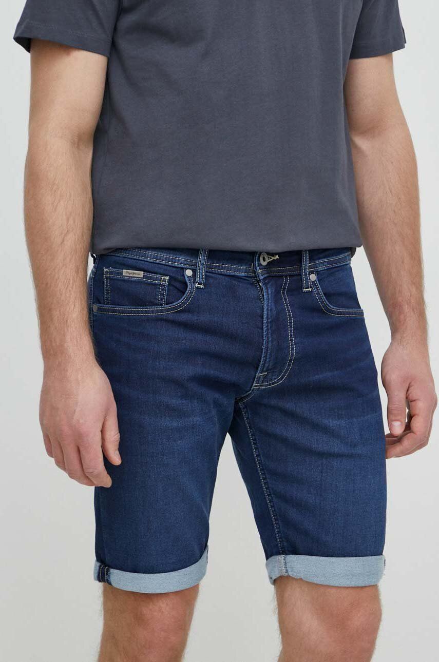 Pepe Jeans pantaloni scurti jeans SLIM GYMDIGO SHORT barbati, culoarea albastru marin, PM801075DP4