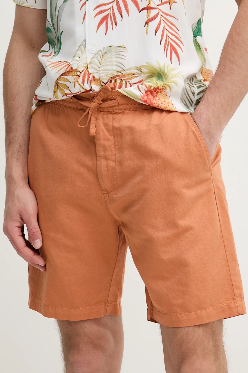 Pepe Jeans pantaloni scurti din in RELAXED LINEN SMART SHORTS culoarea portocaliu, PM801093 Pepe Jeans pantaloni scurti din in RELAXED LINEN SMART SHORTS culoarea portocaliu, PM801093