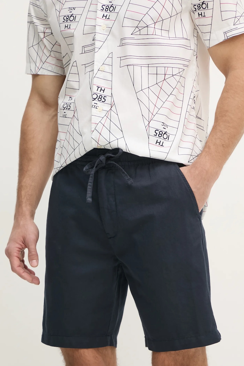 Pepe Jeans pantaloni scurti din in RELAXED LINEN SMART SHORTS culoarea albastru marin, PM801093 Pepe Jeans pantaloni scurti din in RELAXED LINEN SMART SHORTS culoarea albastru marin, PM801093