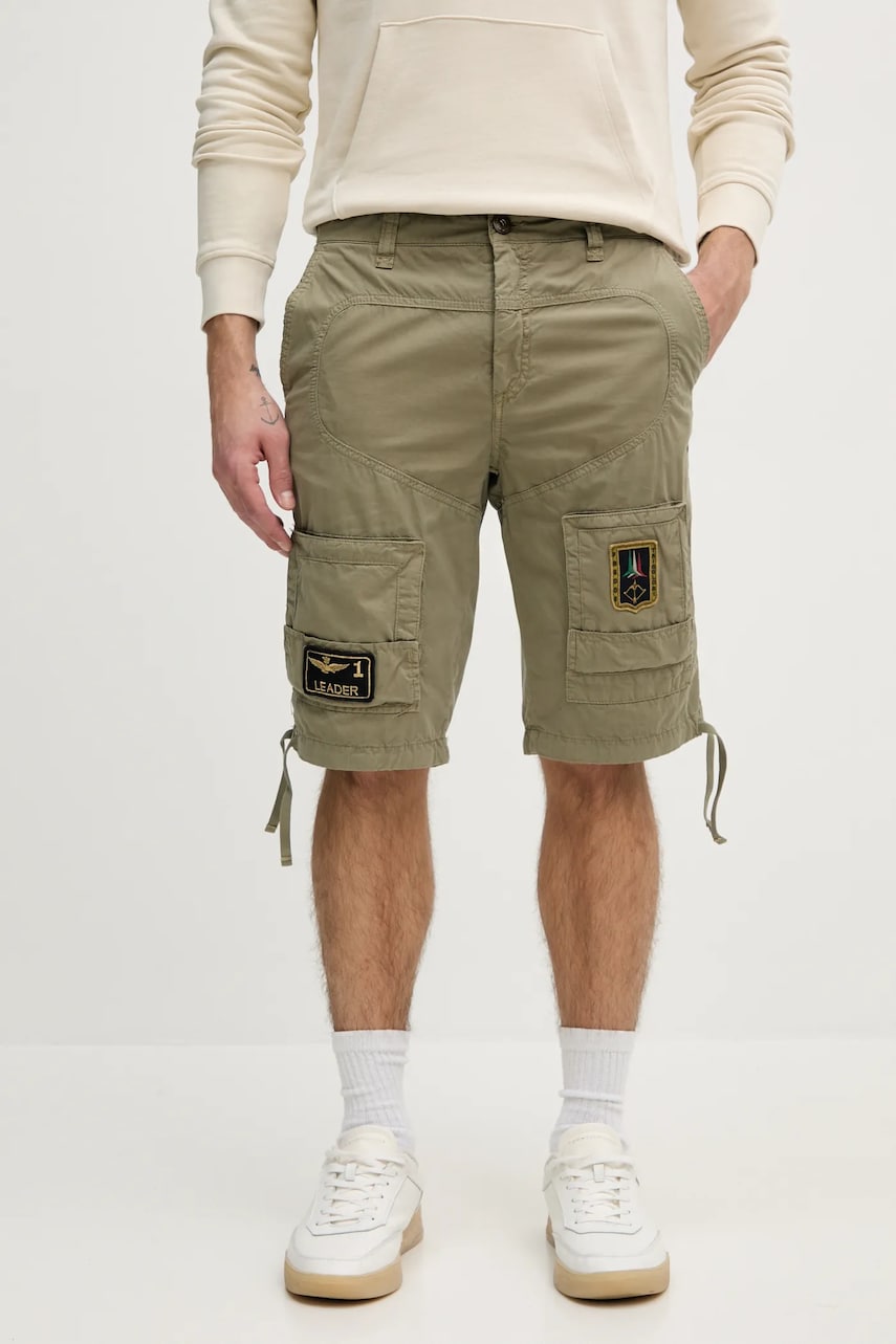 Aeronautica Militare pantaloni scurti din bumbac culoarea verde Aeronautica Militare pantaloni scurti din bumbac culoarea verde