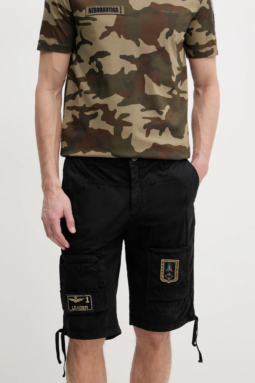 Aeronautica Militare pantaloni scurti din bumbac culoarea negru Aeronautica Militare pantaloni scurti din bumbac culoarea negru