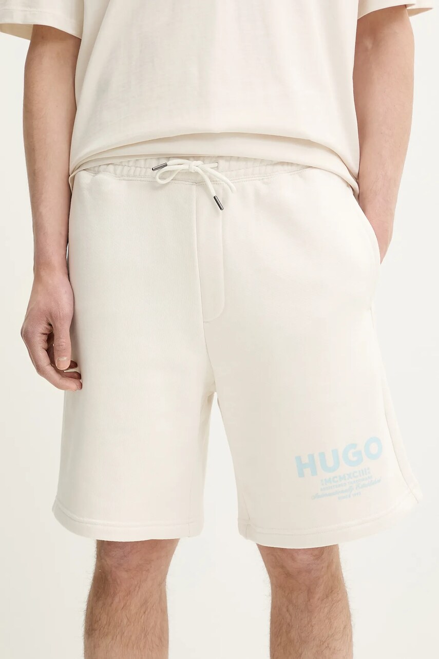 Hugo Blue pantaloni scurti din bumbac culoarea alb