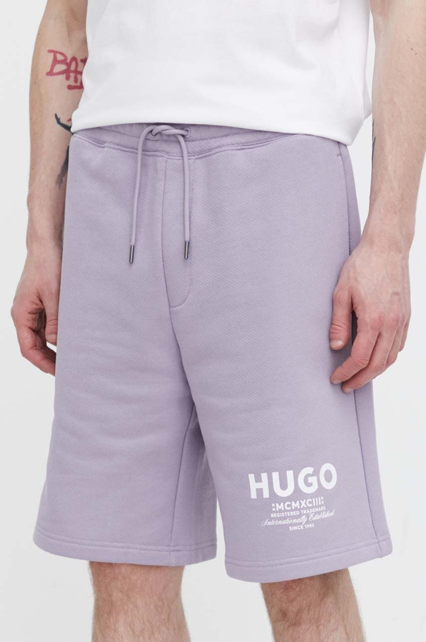 Hugo Blue pantaloni scurti din bumbac culoarea violet