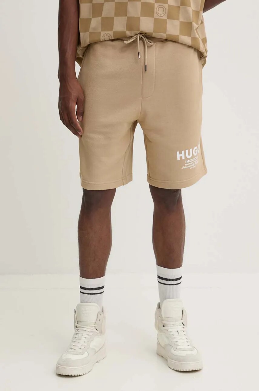 Hugo Blue pantaloni scurti din bumbac culoarea bej