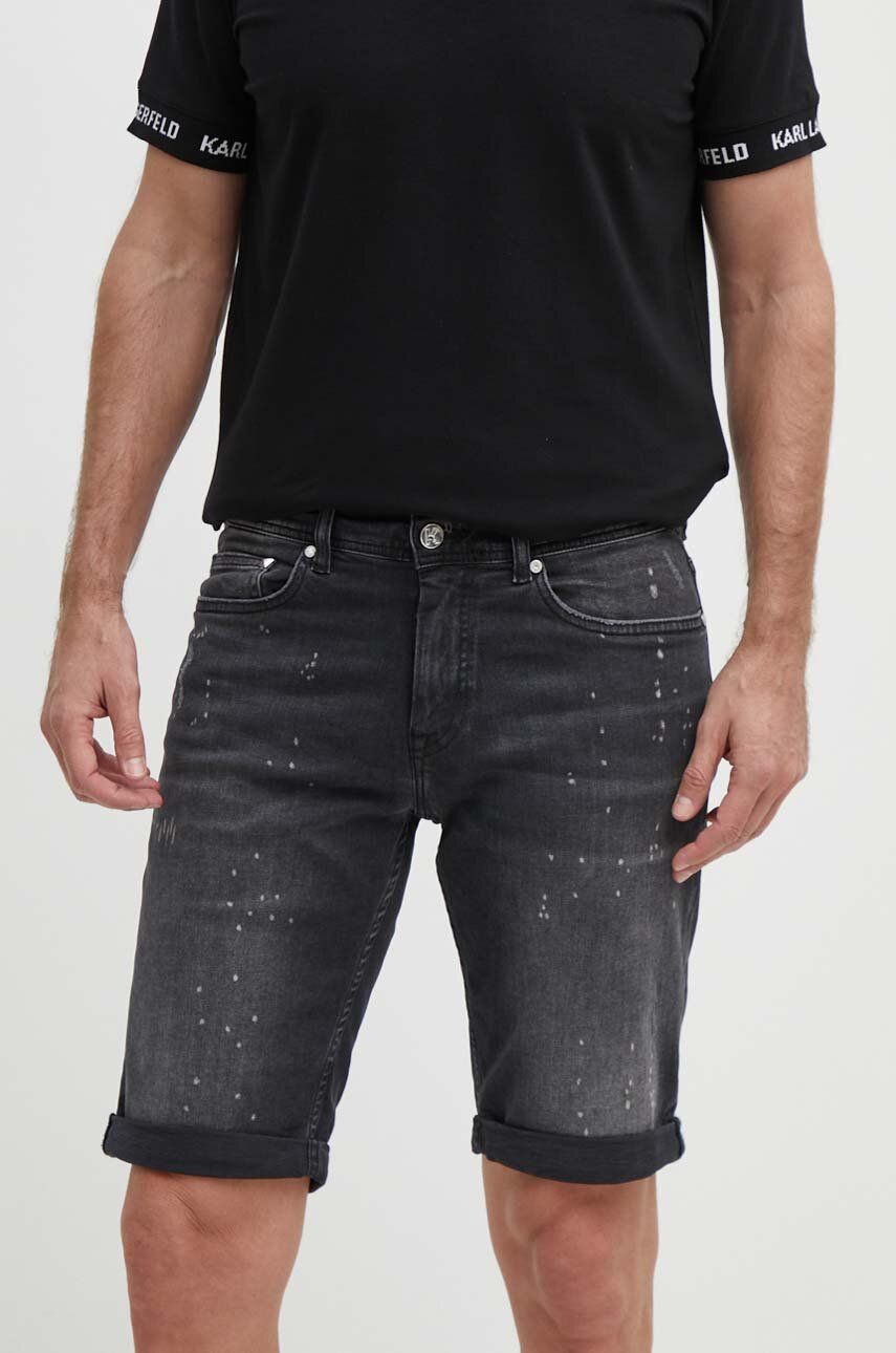 Karl Lagerfeld pantaloni scurți jeans bărbați, culoarea negru 542832.265820