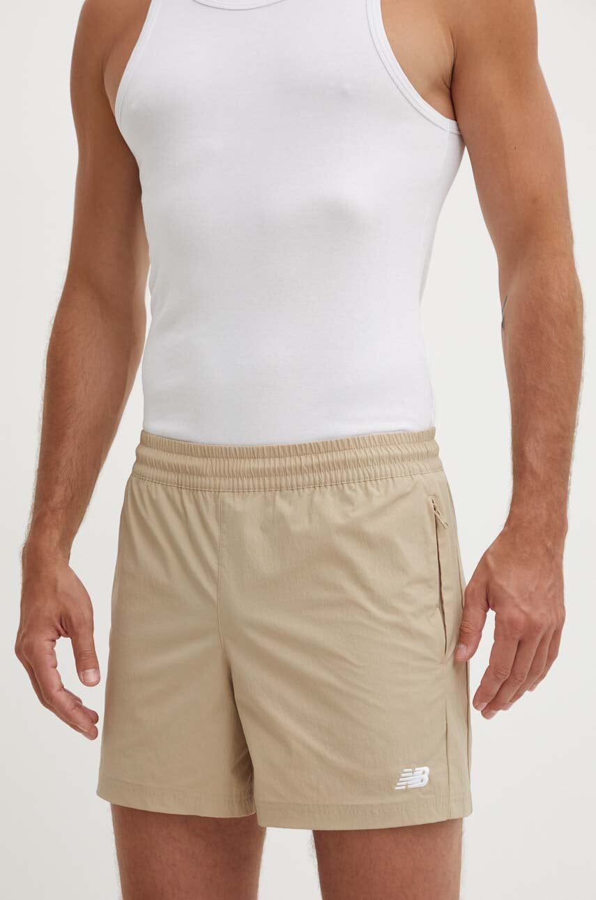 New Balance pantaloni scurți de antrenament Athletics Stretch culoarea bej, MS41517SOT New Balance pantaloni scurți de antrenament Athletics Stretch culoarea bej, MS41517SOT