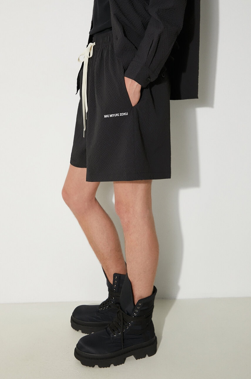 MKI MIYUKI ZOKU pantaloni scurti Seersucker Shorts barbati, culoarea negru, SEERSUCKER.SHORTS