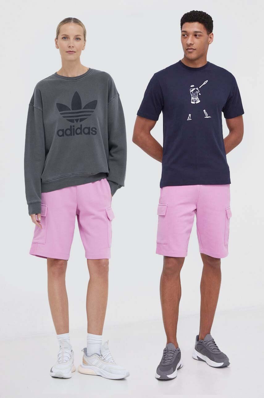 

Памучен къс панталон EA7 Emporio Armani в розово с изчистен дизайн, Розов
