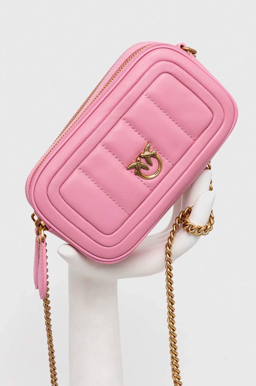 Δερμάτινη τσάντα Pinko χρώμα: ροζ, 102810 A1F1
