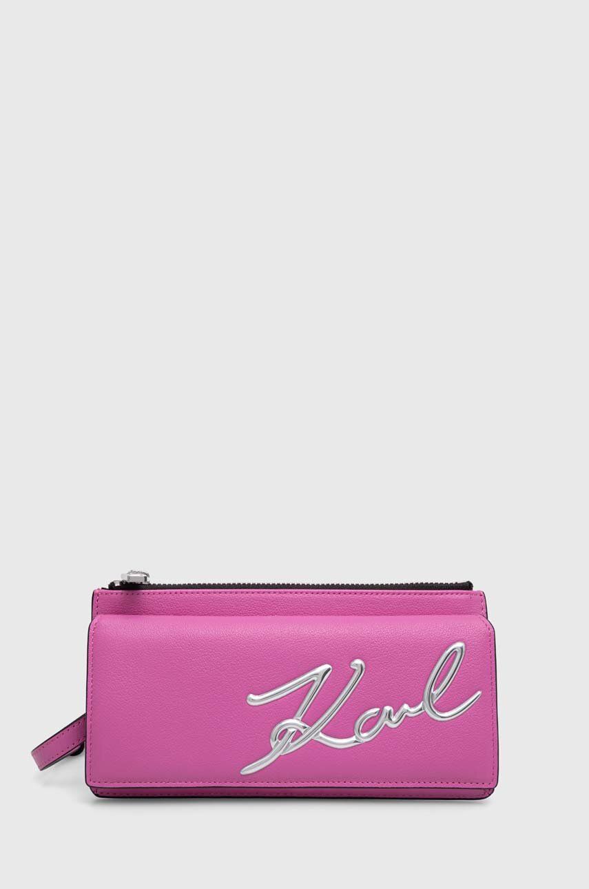 Levně Kožená kabelka Karl Lagerfeld růžová barva