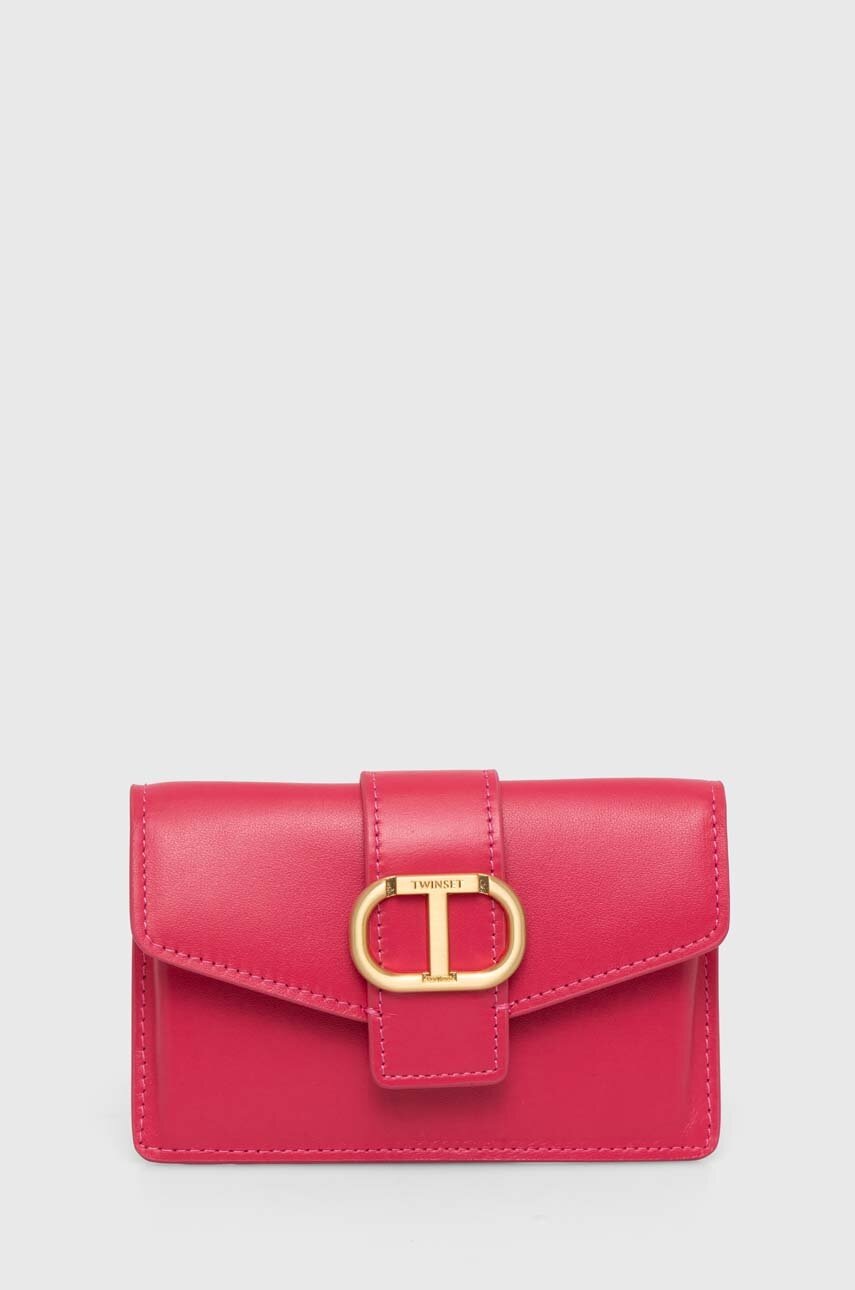 

Кожен портфейл Twinset дамски в розово, Розов