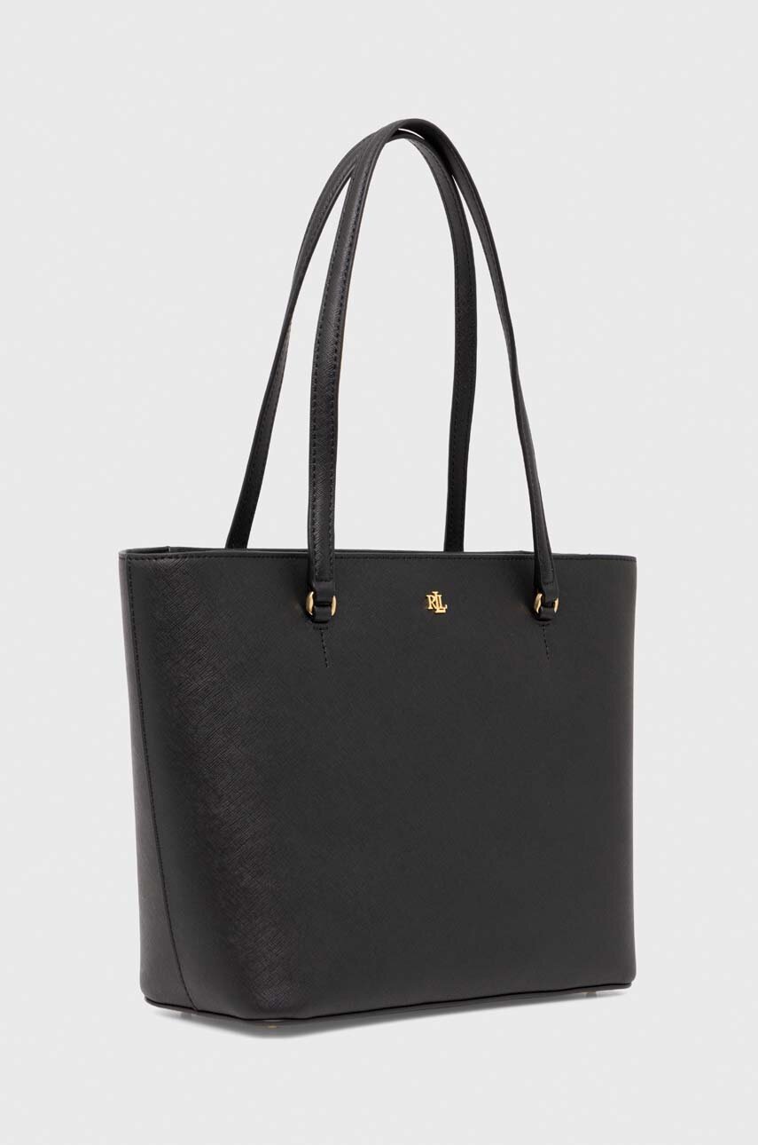 Δερμάτινη τσάντα Lauren Ralph Lauren χρώμα: μαύρο, 431924351 φωτογραφία