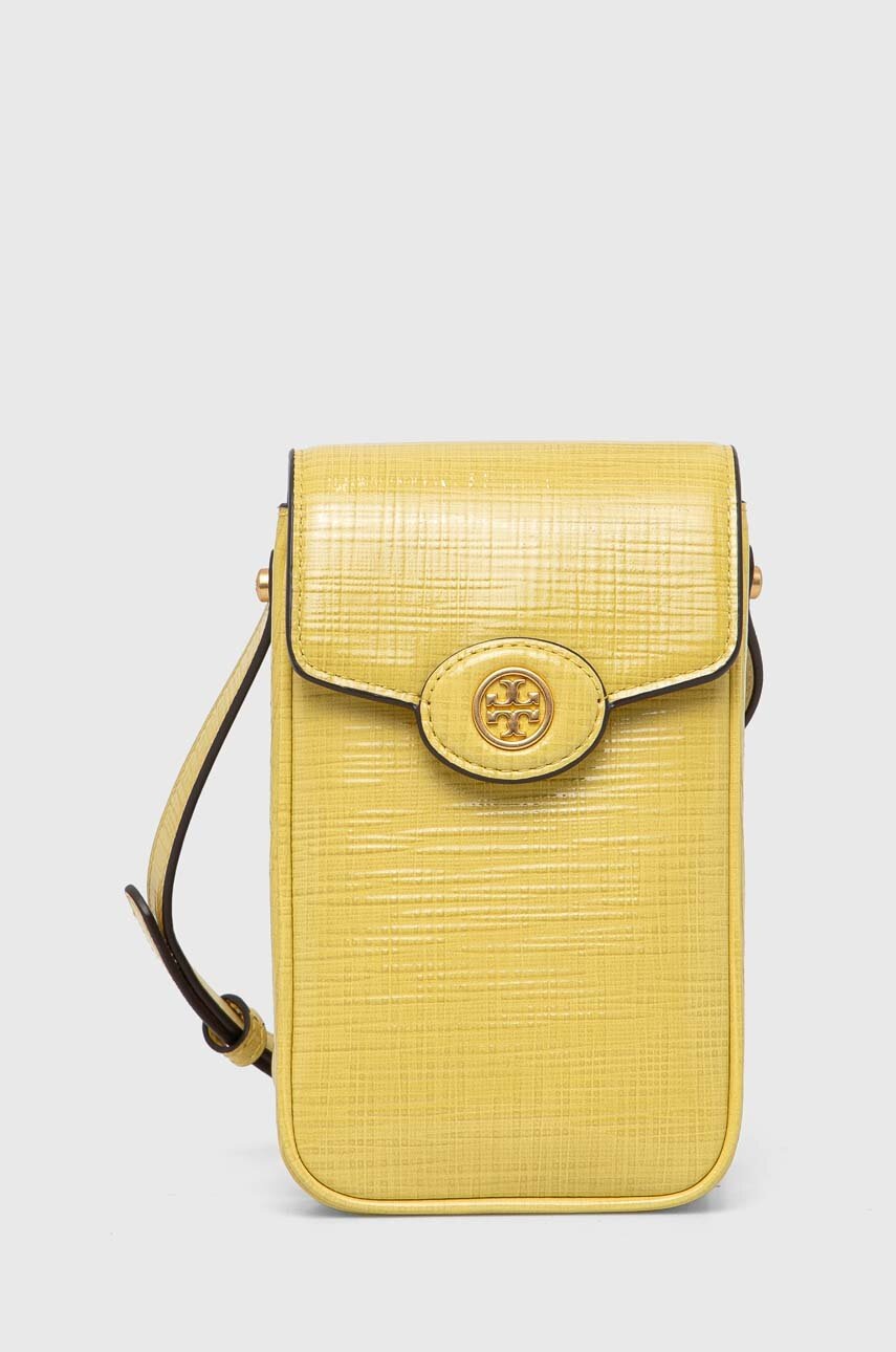 Tory Burch husa din piele pentru telefon culoarea galben