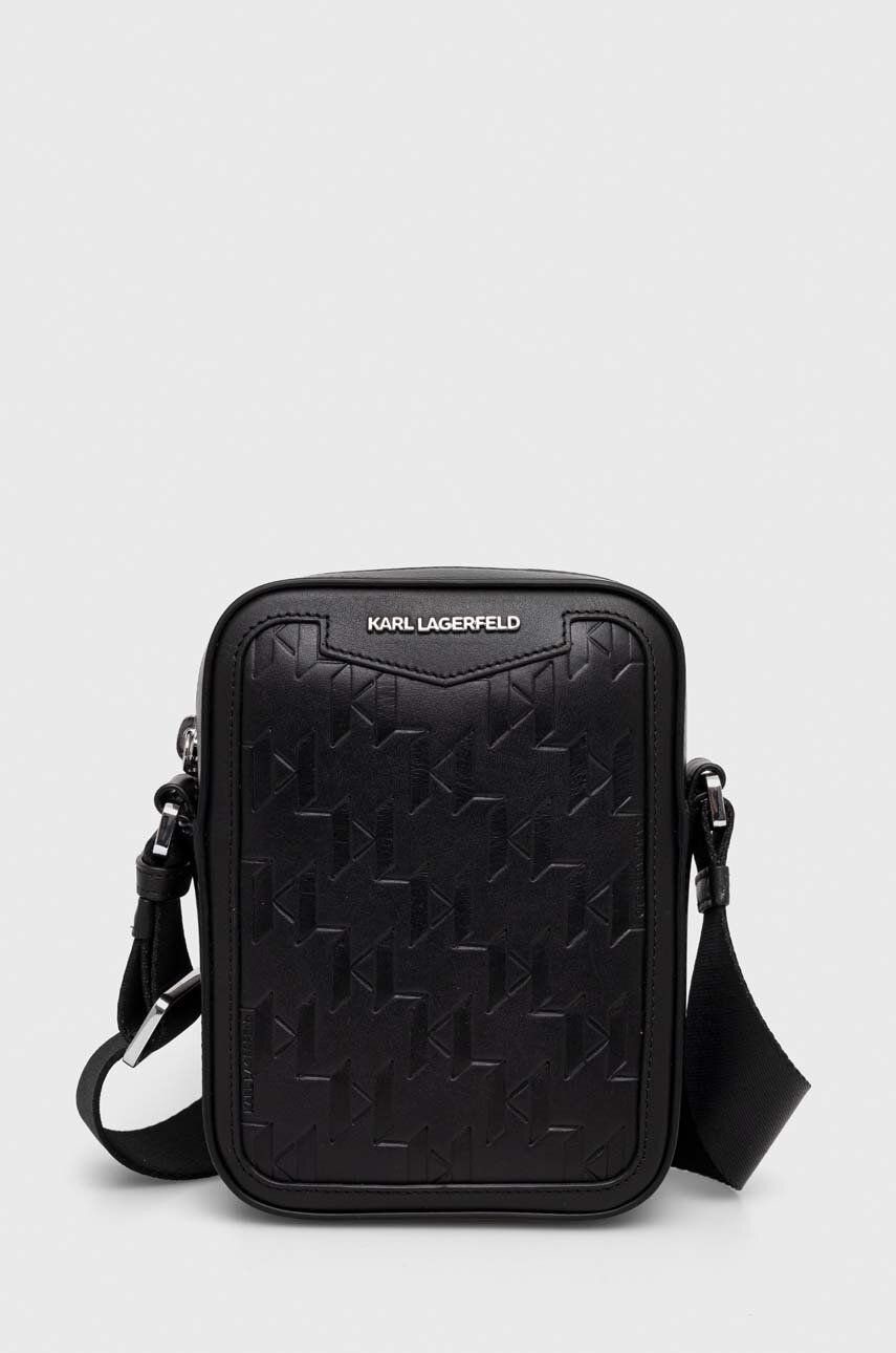 Levně Kožená taška Karl Lagerfeld černá barva