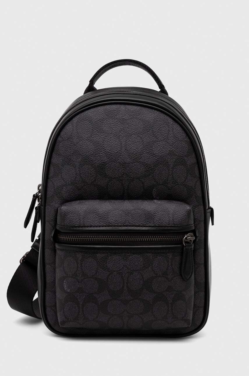 E-shop Kožený batoh Coach pánský, šedá barva, malý, vzorovaný