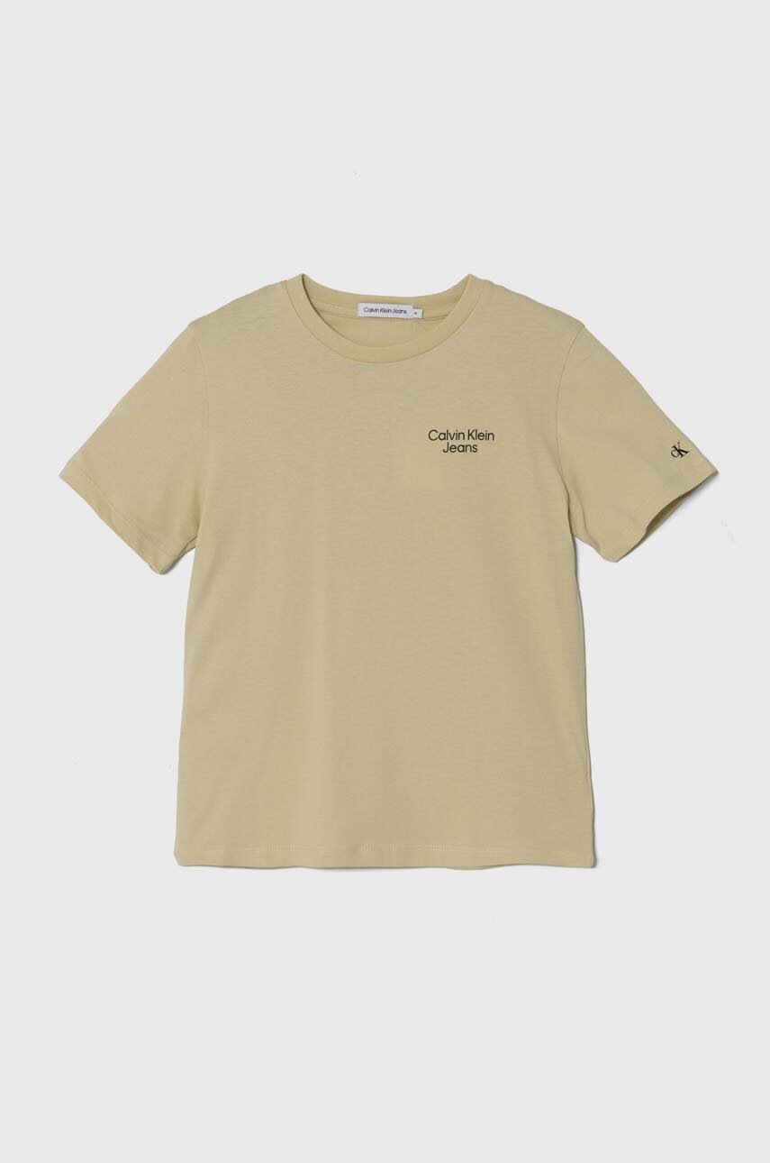

Детска памучна тениска Calvin Klein Jeans в зелено с изчистен дизайн, Зелен