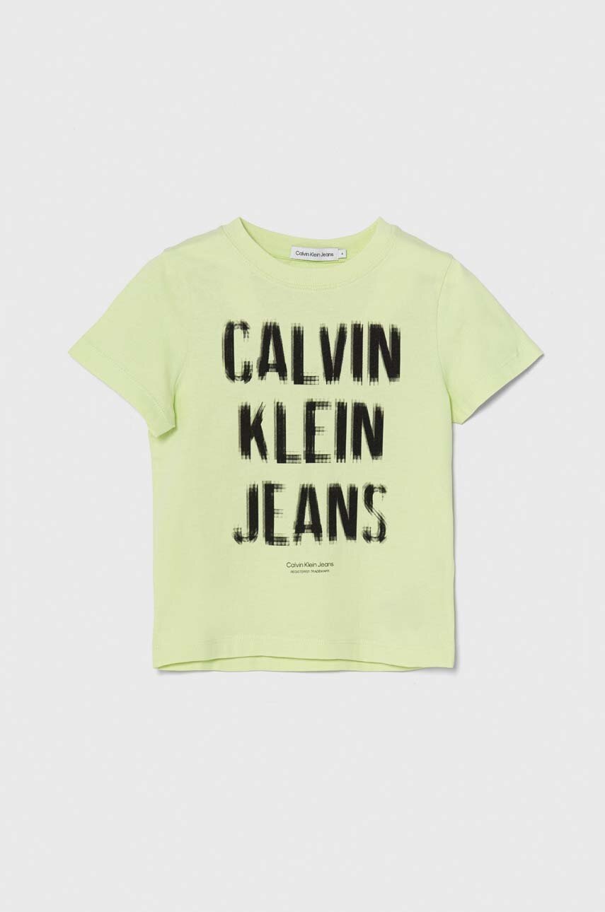 

Детска памучна тениска Calvin Klein Jeans в зелено с принт, Зелен