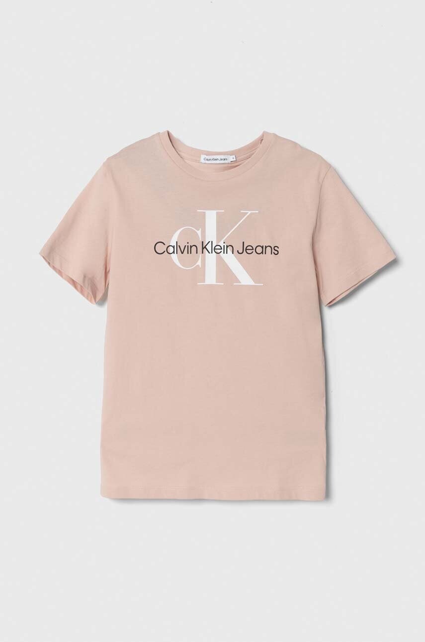 Levně Dětské bavlněné tričko Calvin Klein Jeans černá barva, s potiskem