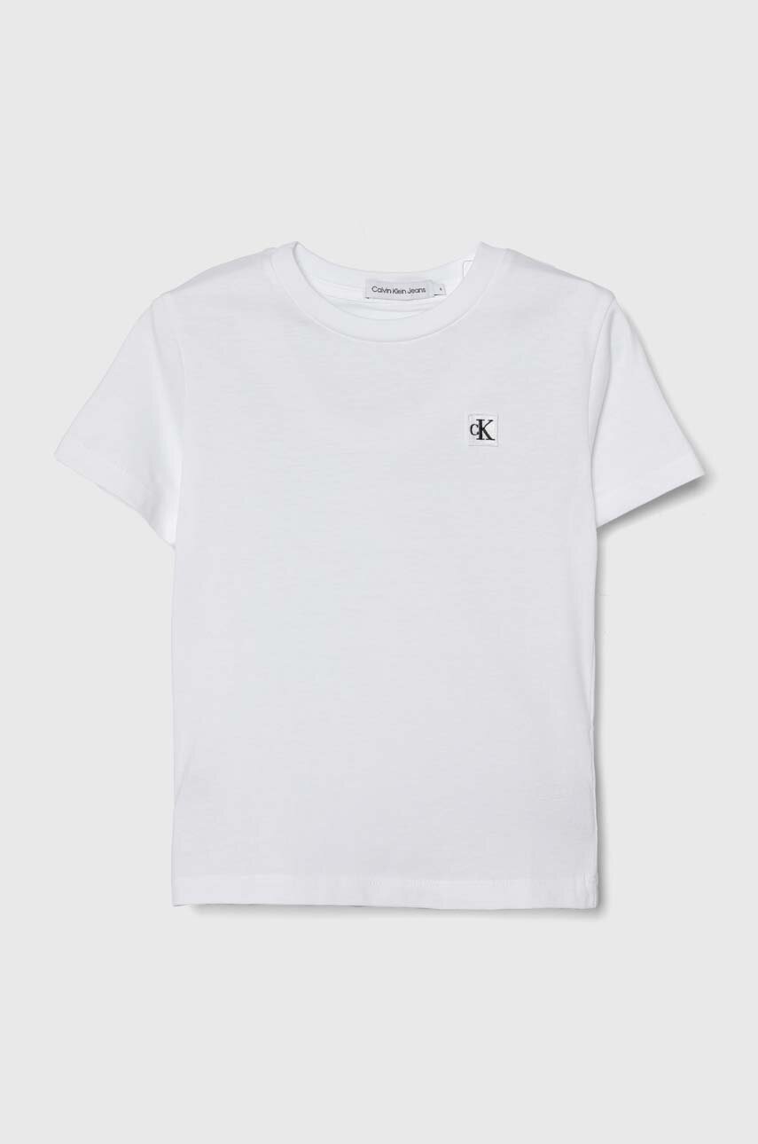 

Детска памучна тениска Calvin Klein Jeans в бяло с изчистен дизайн, Бял